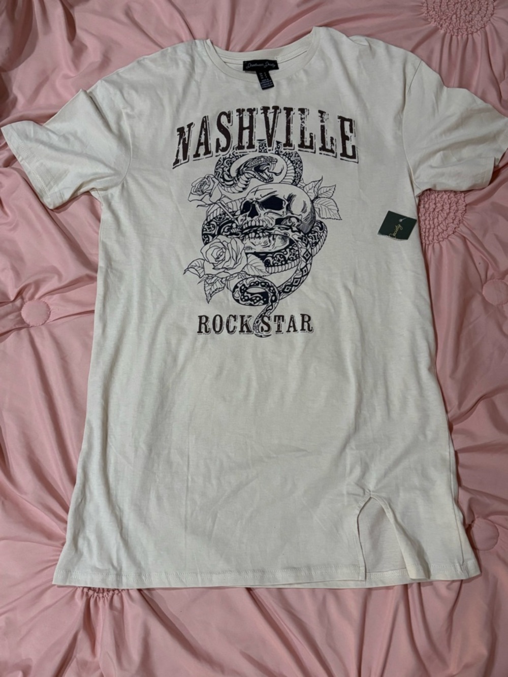 Streetwear Society White Nashville Skull & Snake Graphic Tee Shirt Dress.
